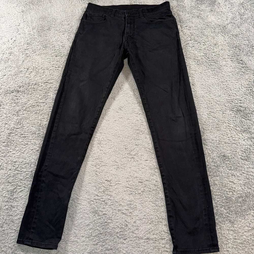 Uniqlo Skinny Jeans Mens Size S Black Stretch Drawstring Waist Denim Pants